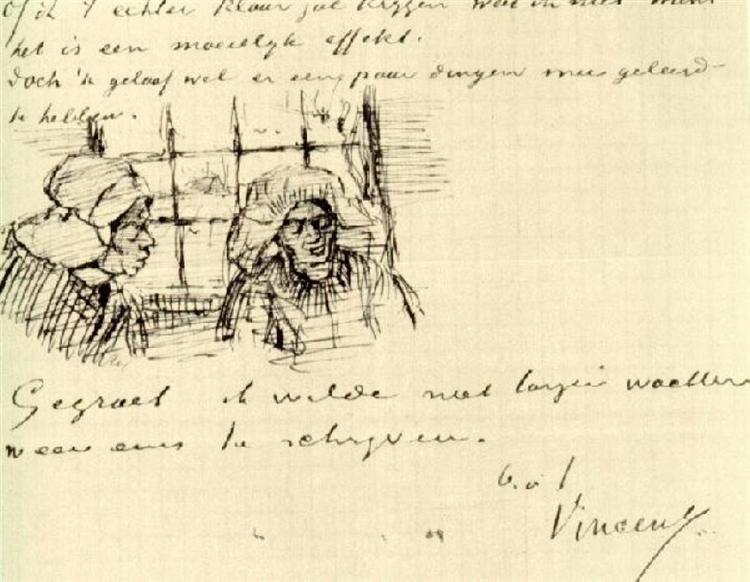 Peasant Woman, Seen against the Window, Two Heads, 1885 - Винсент Ван Гог