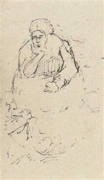 Peasant Woman, Sitting with Chin in Hand - 梵谷