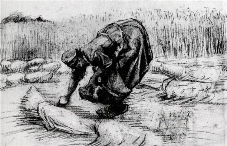 Peasant Woman, Stooping between Sheaves of Grain, 1885 - 梵谷