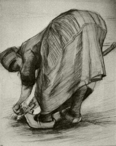Peasant Woman, Stooping with Spade, Possibly Digging Up Carrots, c.1885 - 梵高