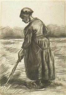 Peasant Woman, Working with a Long Stick - Винсент Ван Гог