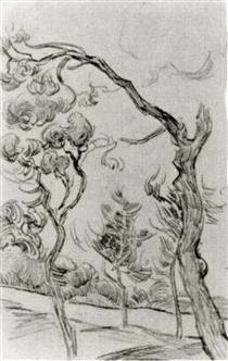 Pine Trees Seen against the Wall of the Asylum - Винсент Ван Гог