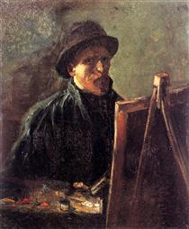 Автопортрет у сірому фетровому капелюсі з мольбертом - Вінсент Ван Гог