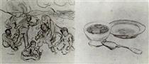 Sheet with Sketches of Figures - 梵谷
