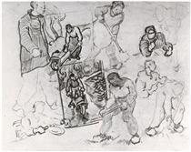 Sheet with Sketches of Working People - 梵谷