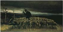 Shepherd with a Flock of Sheep - 梵谷