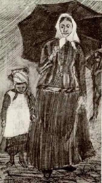 Sien under Umbrella with Girl, 1882 - Вінсент Ван Гог
