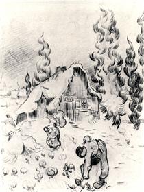 Snowy Landscape with Stooping Woman - Винсент Ван Гог