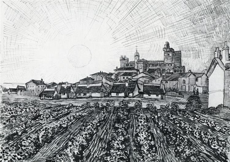 View of Saintes-Maries with Church and Ramparts, 1888 - Винсент Ван Гог