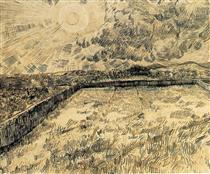 Wheat field with sun and cloud - Винсент Ван Гог