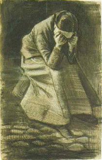 Woman Sitting on a Basket with Head in Hands - Vincent van Gogh