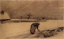 Woman with a Fork in a Winter Landscape - Винсент Ван Гог