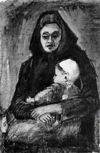 Woman with Baby on her Lap, Half-Length, 1883 - 梵谷