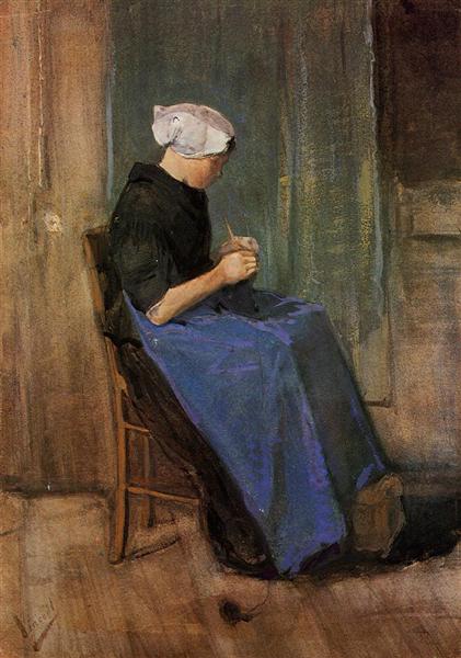 Young woman knitting, 1881 - 梵谷