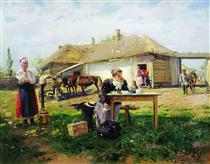 Arrival of a School Mistress in the Countryside - Wladimir Jegorowitsch Makowski
