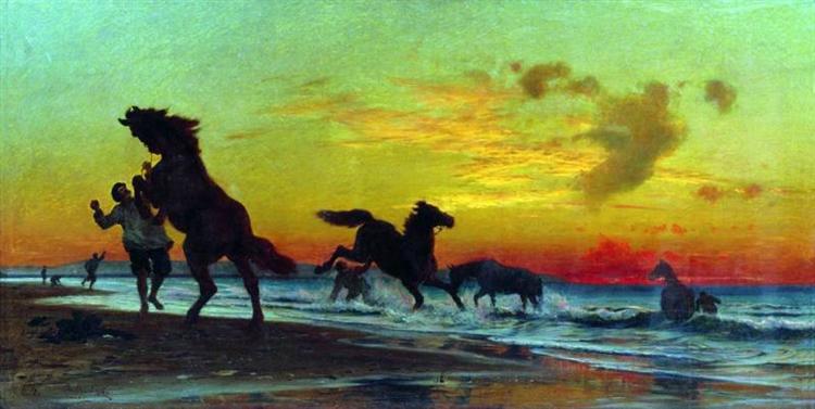 Bathing horses - Wolodymyr Orlowskyj