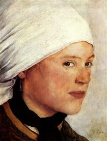 Bauernmädchen mit weißem Kopftuch - Wilhelm Leibl