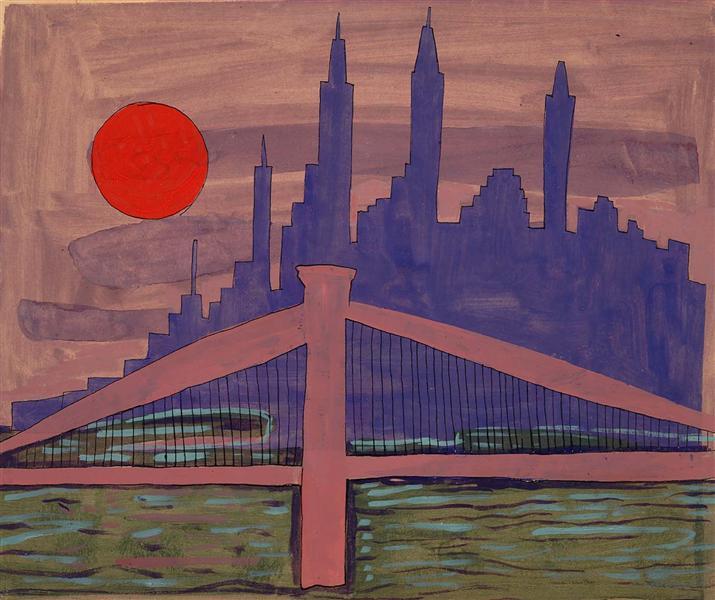 New York Skyline at Night, 1943 - William H. Johnson