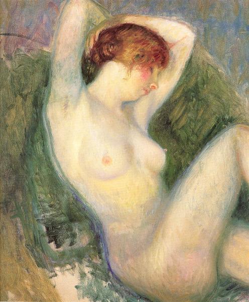 Nude in green chair, c.1926 - William Glackens
