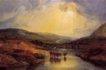 Abergavenny Bridge, Monmountshire -clearing up after a showery day - William Turner