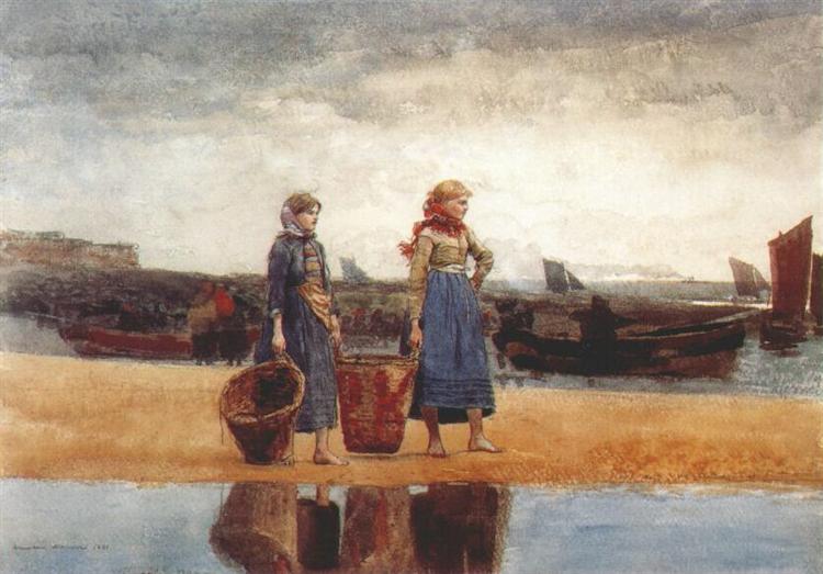 Two Girls on the Beach, Tynemouth, 1891 - Уинслоу Хомер