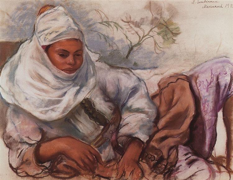 A young woman in a white headdress, 1928 - Sinaida Jewgenjewna Serebrjakowa
