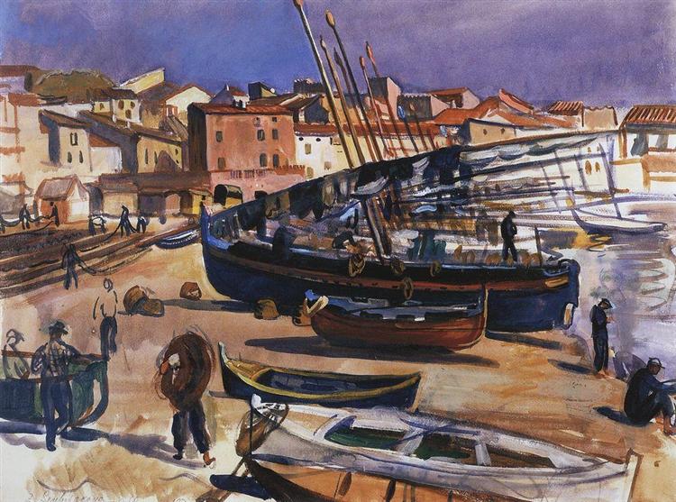 Collioure. Port with boats, 1930 - Zinaida Evgenievna Serebriakova