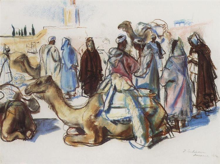 Market with their camels. Marrakesh, 1932 - Sinaida Jewgenjewna Serebrjakowa