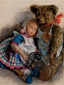 The Popoffs' doll, teddy bear and toy elephant - Zinaida Evgenievna Serebriakova
